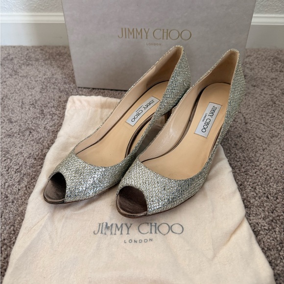 Jimmy Choo Shoes - Jimmy Choo Glitter Peep Toe Heels